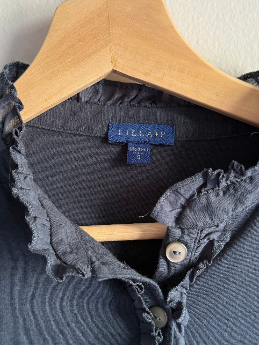 Lilla P Ruffled Mock Neck Button-Front Henley Top